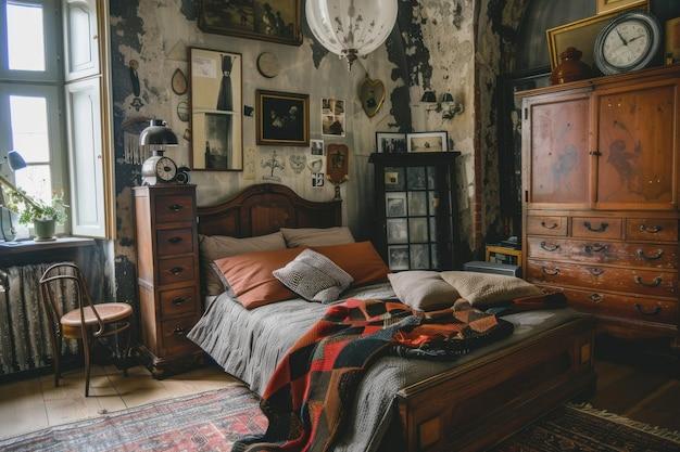 Retro Bedroom: Capture nostalgia with bold prints and vintage furniture pieces