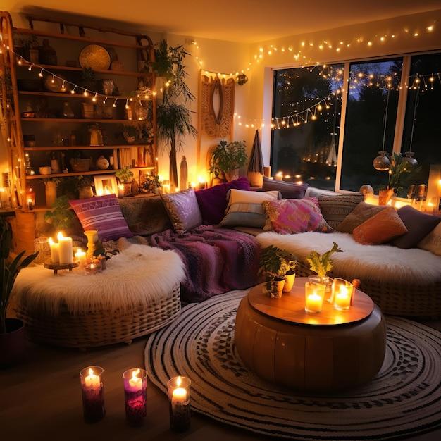 Utilize layered lighting with fairy lights and candles ‌in your Boho Living Room