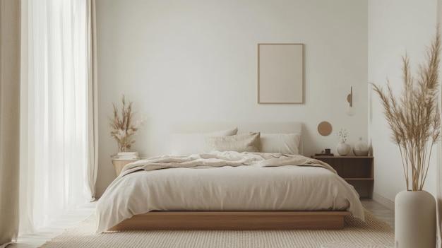 Create a serene focal point, like a bed, in your minimalist bedroom