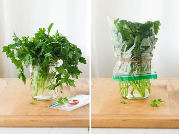 Fresh herbs in mason jars add life to your farmhouse kitchen counter