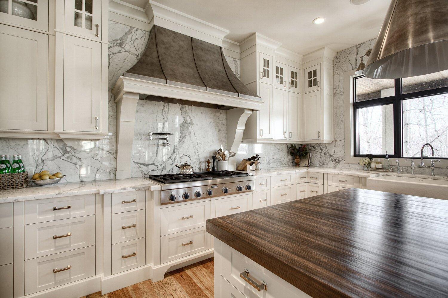 A farmhouse-style backsplash adds texture and style to your kitchen