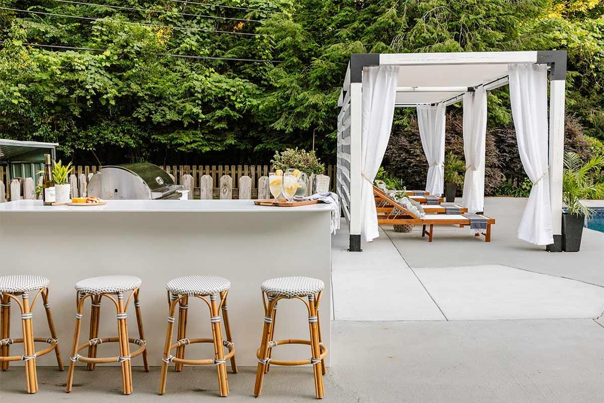 Design a stylish bar area for cocktails on your screened porch