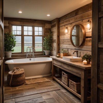 Reclaimed wood accents bring eco-friendly charm to⁣ farmhouse bathrooms