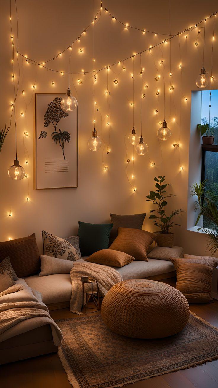 Incorporate soft lighting with ​fairy lights⁣ for a cozy Boho Living ⁤Room ambiance