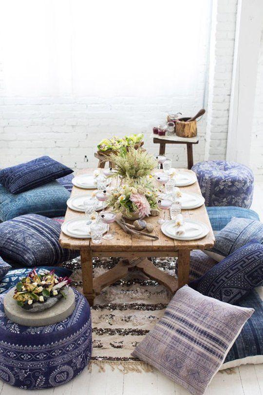 Choose low seating options ​for a relaxed atmosphere ​in your Boho Living Room