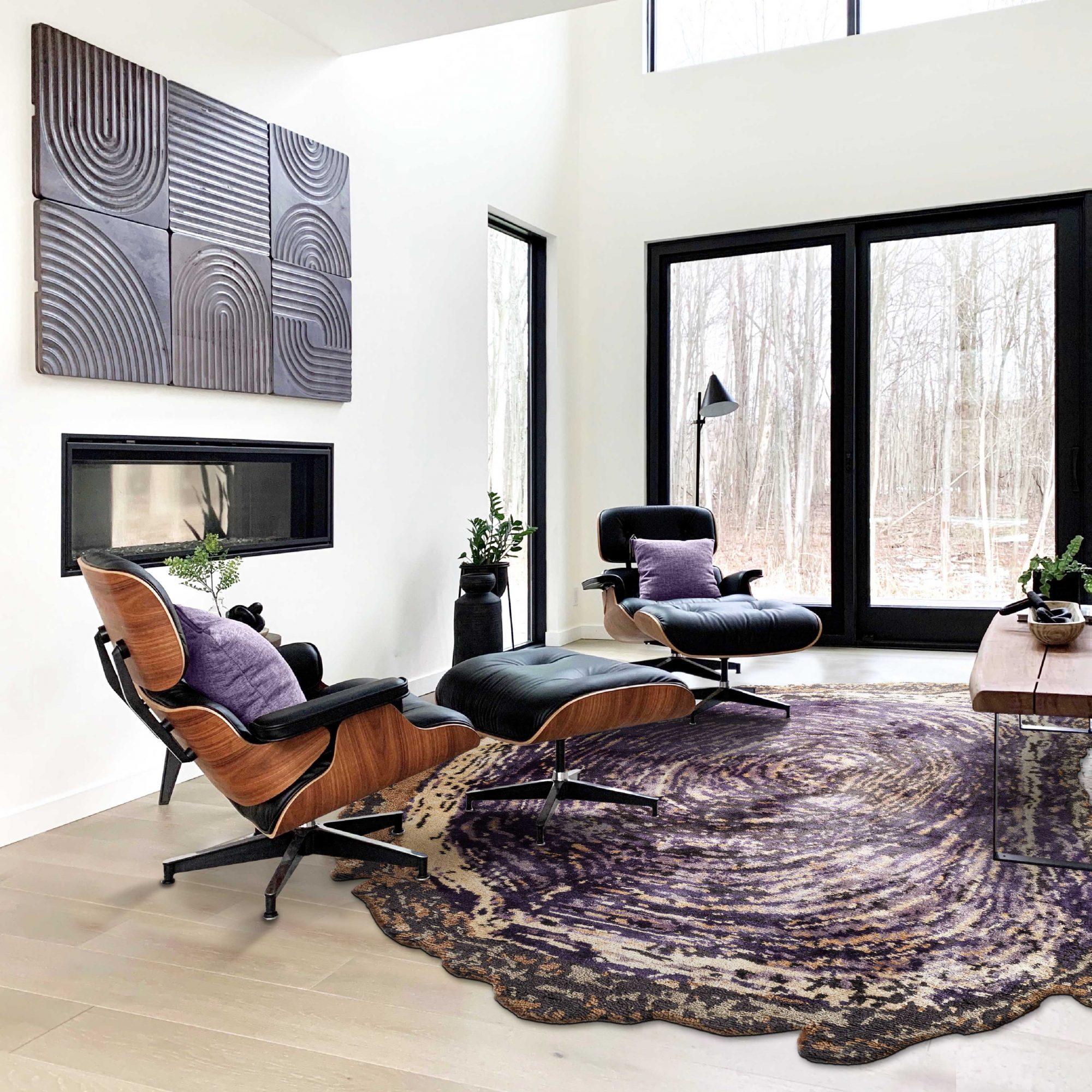 Utilize earthy-toned rugs to ground your <a href=