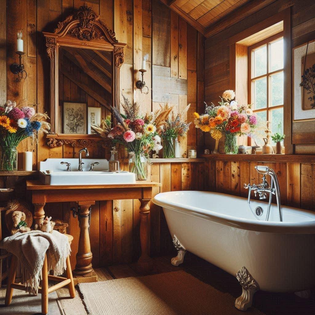 Farmhouse bathrooms with reclaimed wood accents for rustic charm