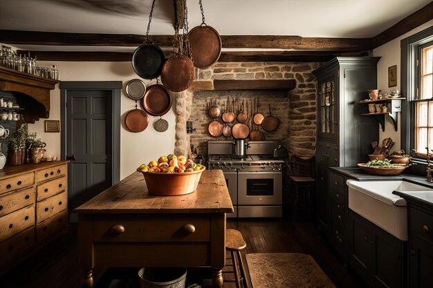 Cast-iron cookware doubles as decor in your rustic farmhouse kitchen