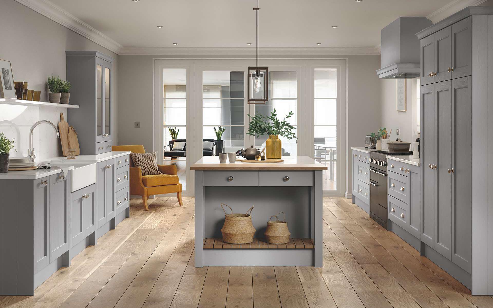 A farmhouse-style island serves as a prep space and social hub in your Farmhouse Kitchen