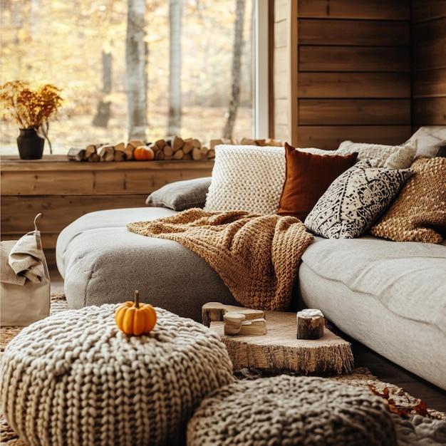 Design a cozy nook ​with pillows and blankets in your living room