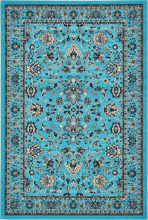 Turquoise rug- a vibrant color for room
  décor