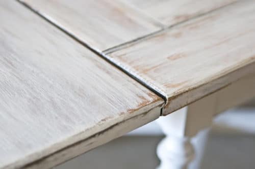 DIY lacquered furniture table with whitewashing
