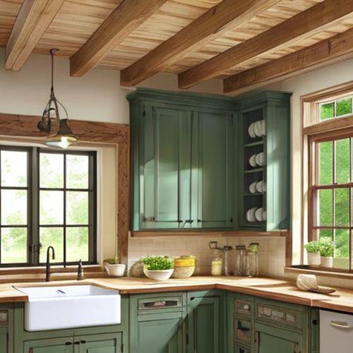 Earthy color palettes create a soothing ambiance in the farmhouse kitchen