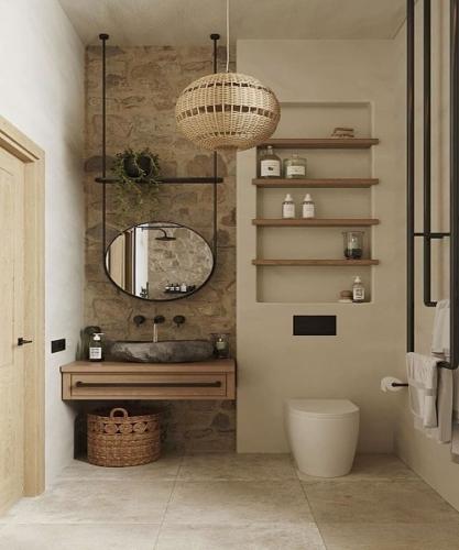 Embrace natural elements for inviting farmhouse bathrooms that breathe serenity