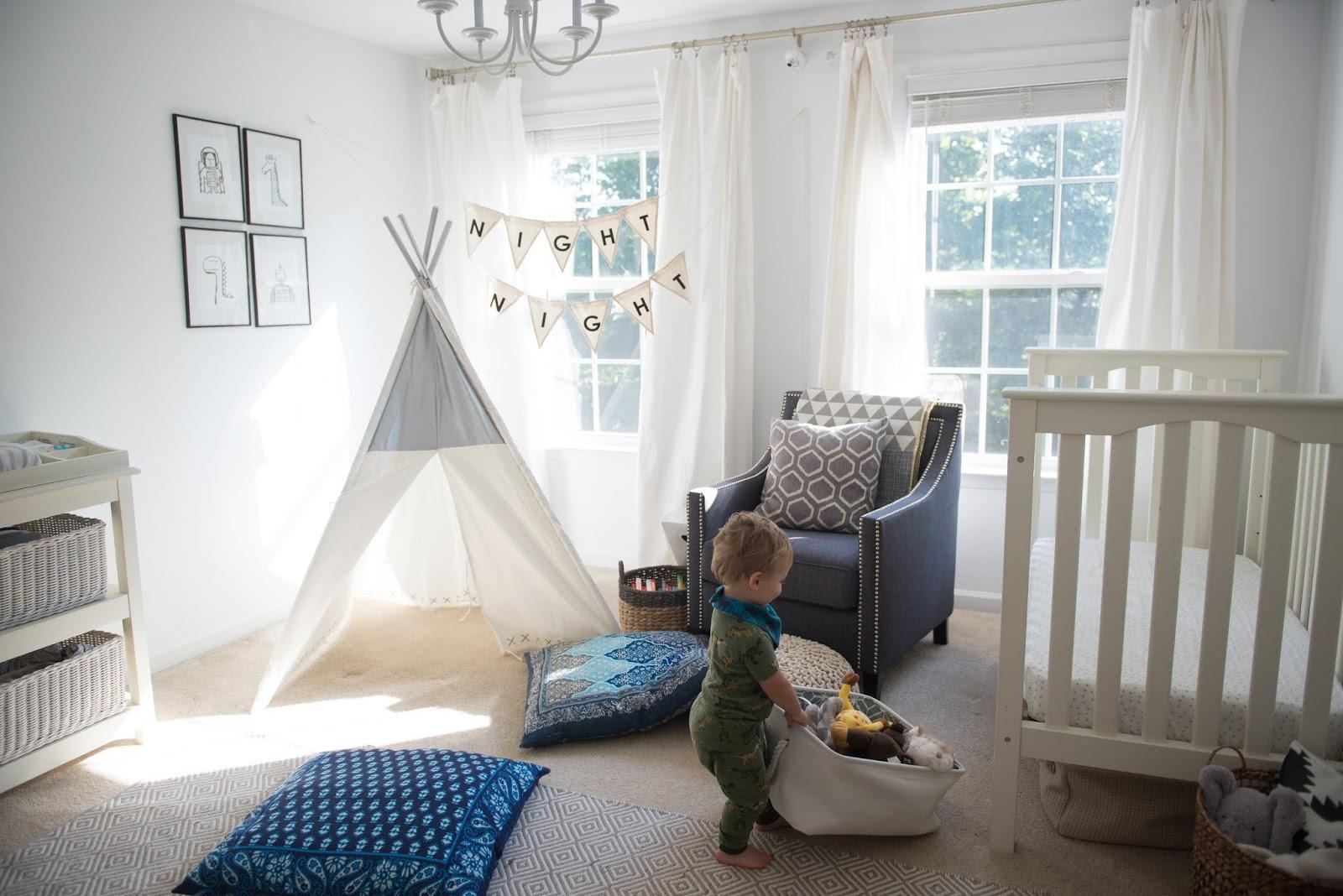 Add a playful tent or teepee for a fun hideaway in the boy nursery