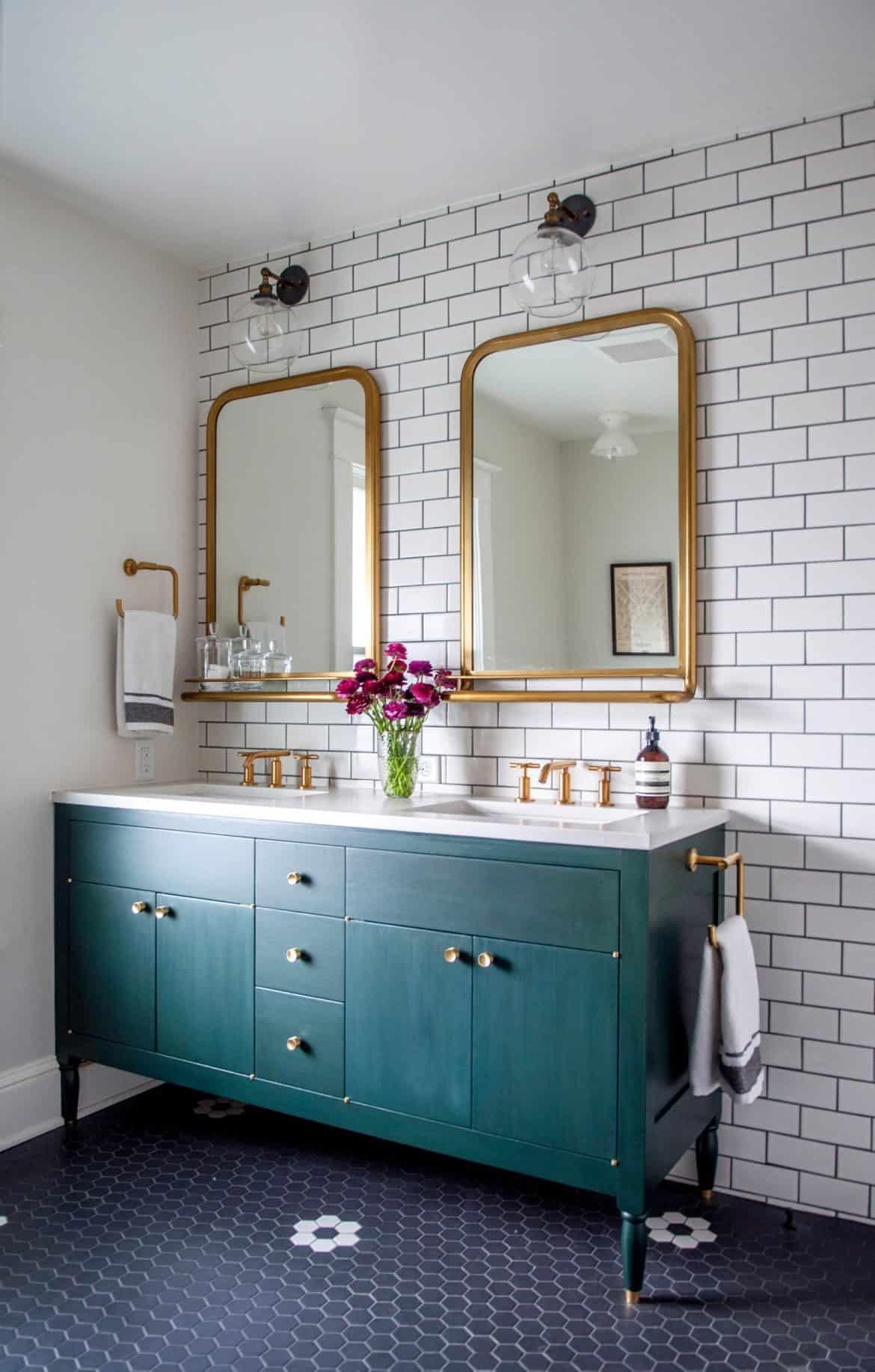 Vintage accents add charm to contemporary bathroom aesthetics