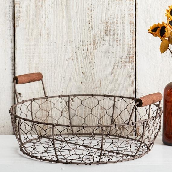 A woven basket adds texture and utility to your farmhouse kitchen space