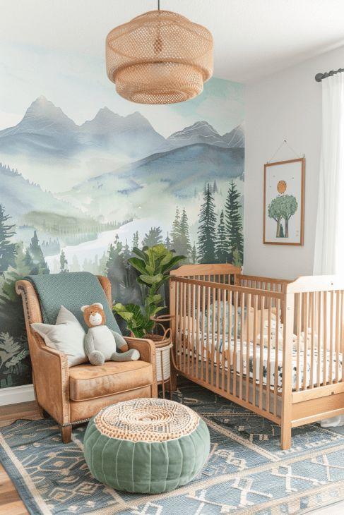 Cozy Mountain Boy Nursery featuring soft textures and⁢ earthy colors for nature lovers