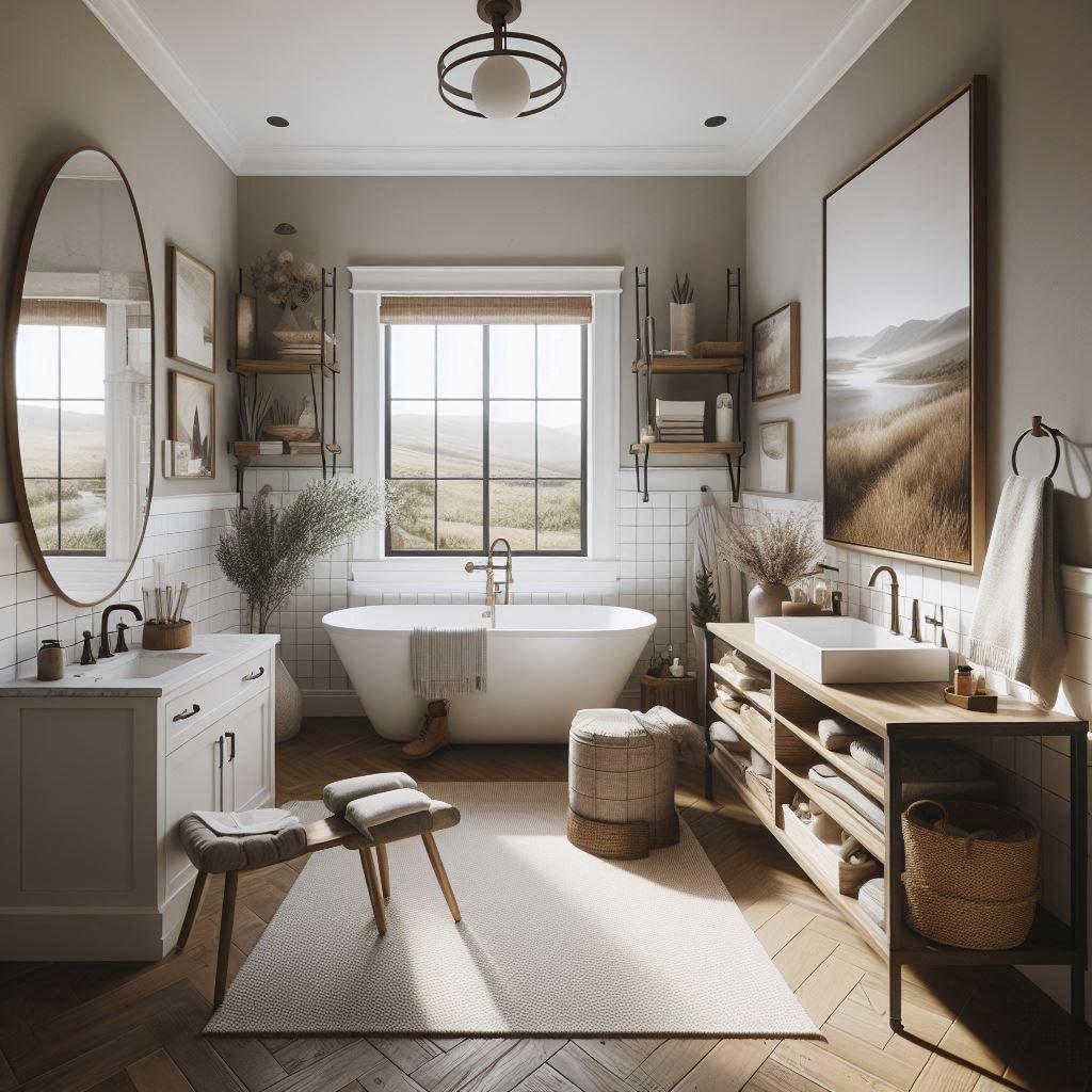 Soft color palettes for ​serene farmhouse bathrooms