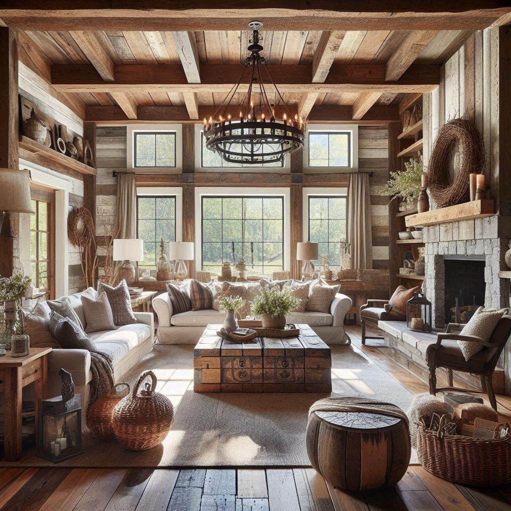 Rustic Living Room: Incorporate reclaimed wood for​ a warm, inviting ambiance