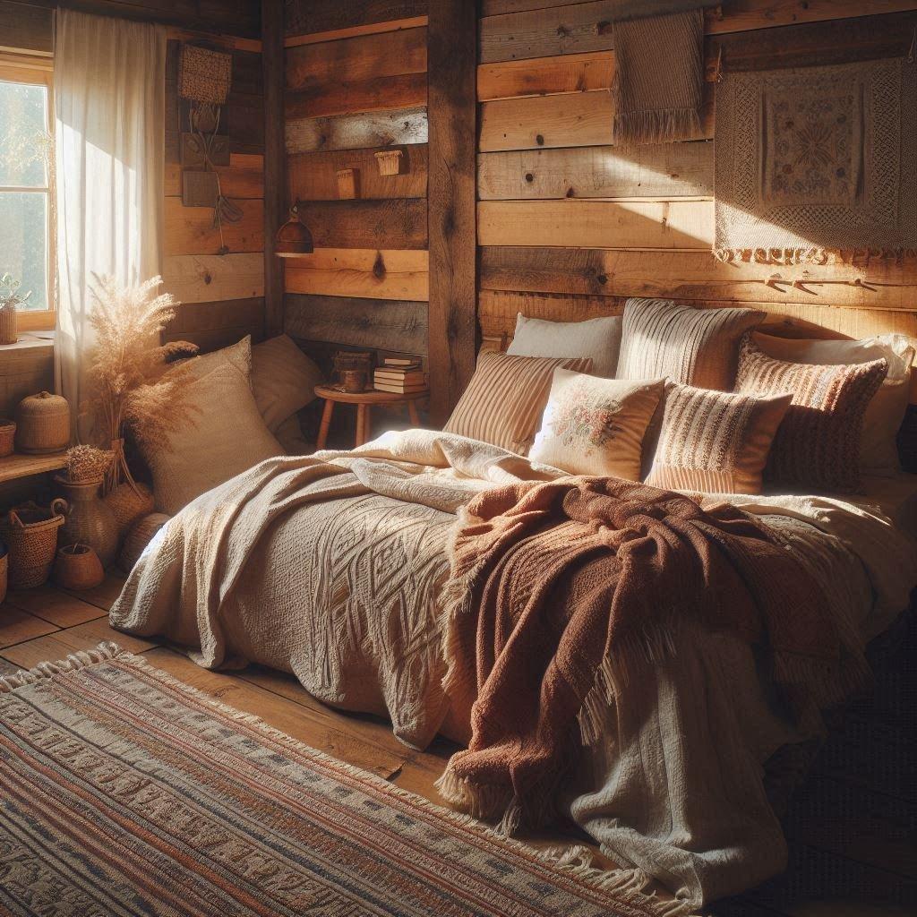 Rustic ‌Bedroom:⁤ Warmth from natural wood and‌ cozy, earthy tones