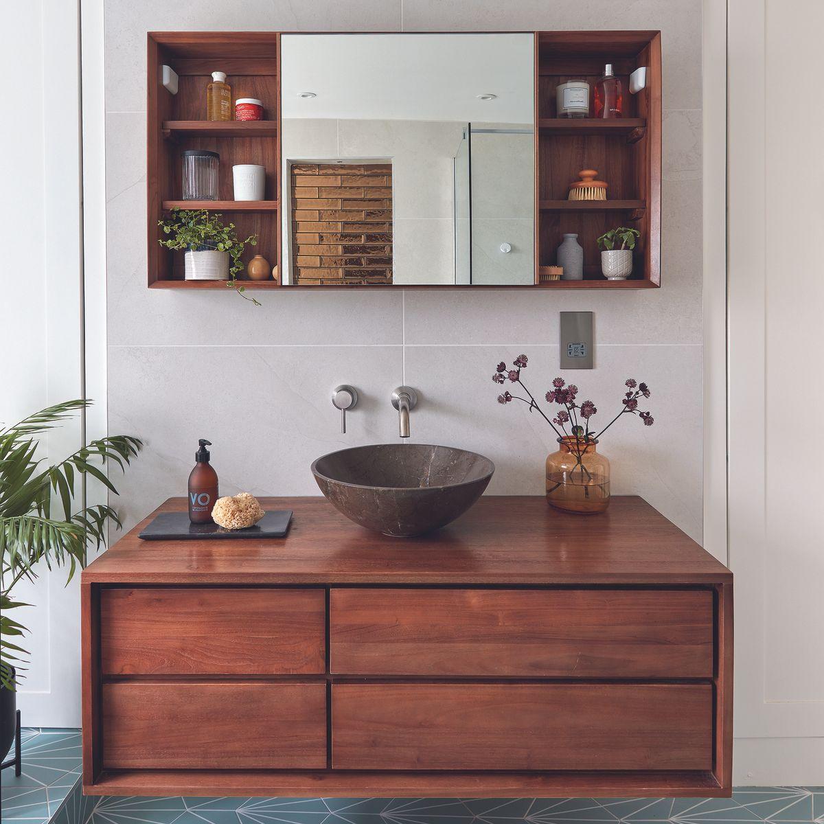 Incorporate ​unique ​storage solutions in your eclectic bathroom design