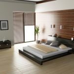 ... sleek modern bedroom with light wood floor and dark frame bed CGUSHTL