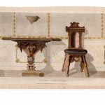 1819 gothic furniture original antique furniture home decorative hand  colored engraving - FKFFBXP