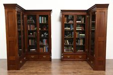 antique bookcase pair 1890 antique mahogany library corner bookcases, glass doors,  disassemble GBPGJQN