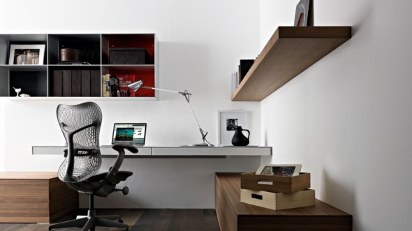 awesome modern home office decoration idea with wall-mounted laptop desk USRNQNF