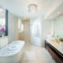 bathroom ceiling lights contemporary bathroom idea in miami with a freestanding tub and a vessel IDBTKOY