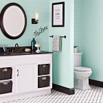 bathroom color green walls and white-painted vanity HRVSTGK
