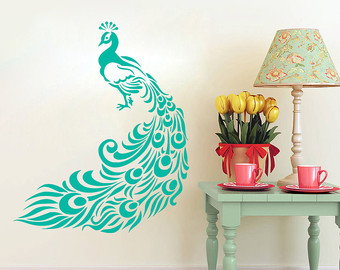 bedroom wall art, peacock stickers, peacock art, peacock LLSSGAU