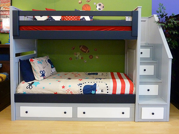 beds for kids deluxe milan twin over twin bunk bed w/angled staircase VBLQXZO