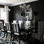 black dining table mid-sized trendy dining room photo in atlanta with black walls and dark KIIVZHN