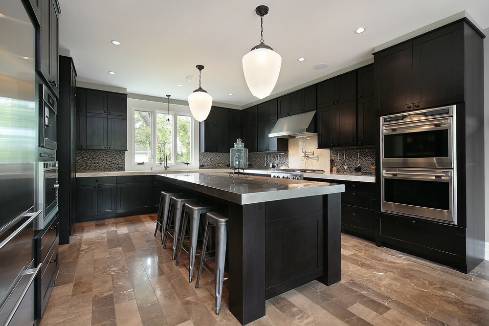 black kitchen cabinets with stainless steel accents SPIQHID