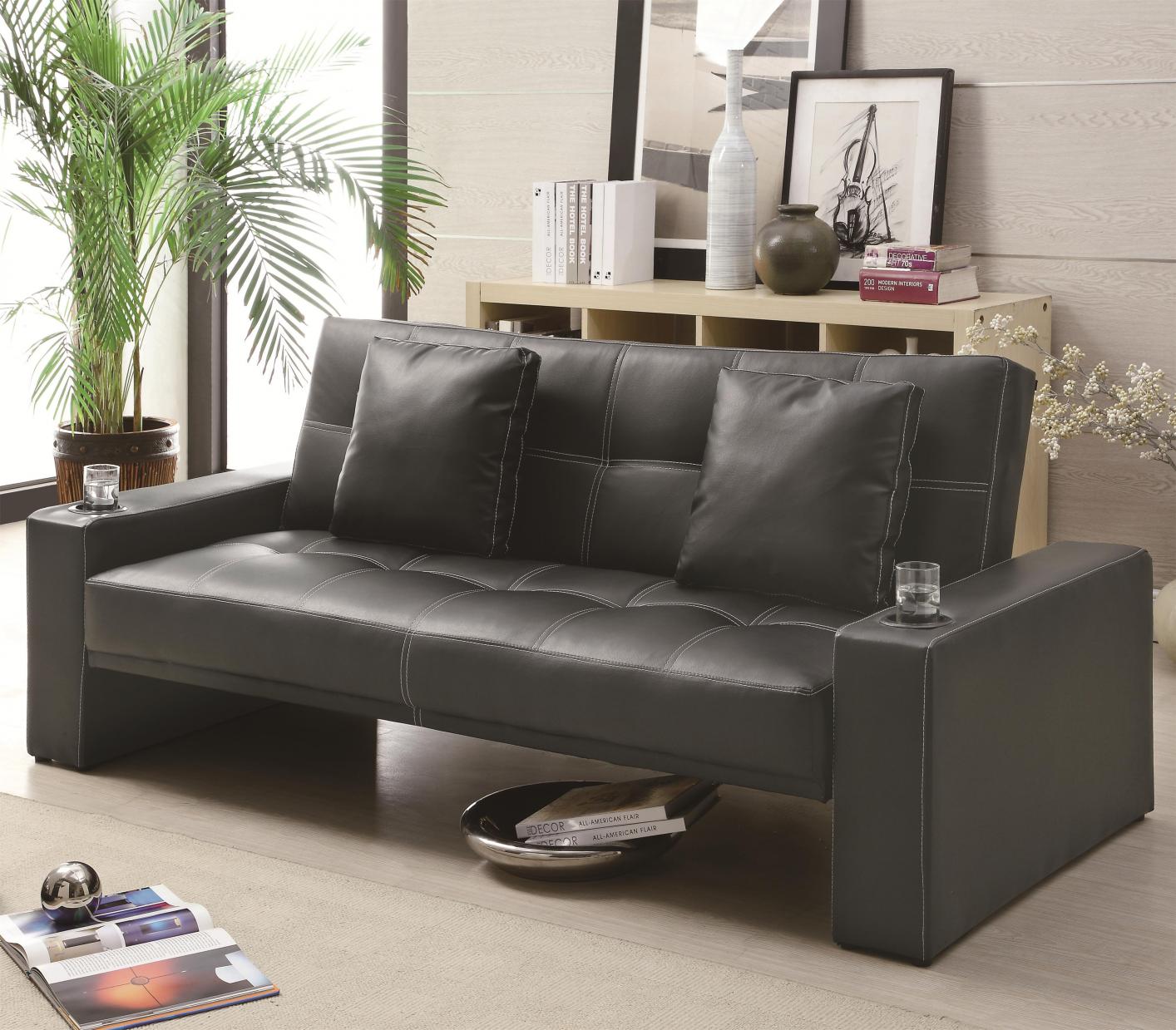black leather sofa bed DASVUNE