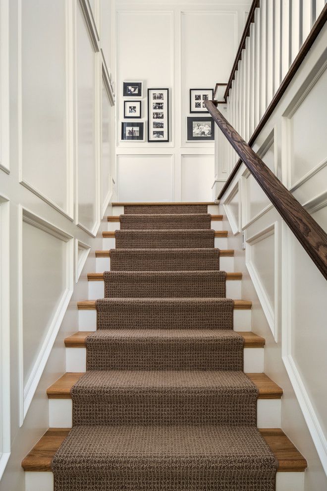 carpet runner carpeting stairs staircase traditional with black and white photography  brown runner recessed LLRGIHK