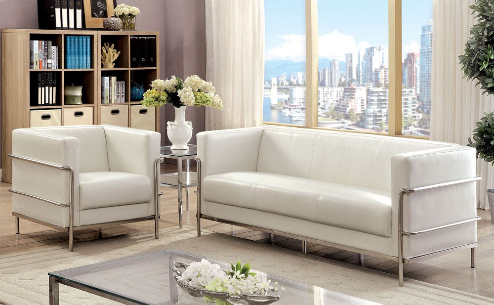 citadel white leather sofa with chrome frame JXDPRBN