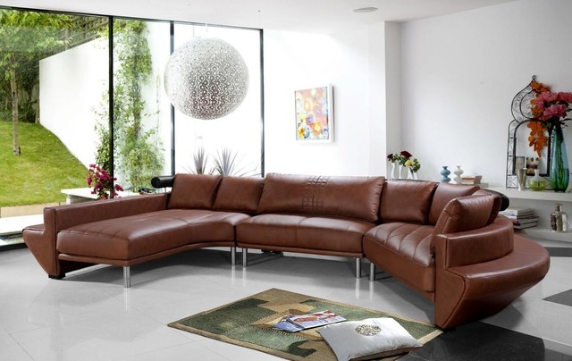 contemporary curved sectional sofa in brown leather modern-living-room KLLAOWC