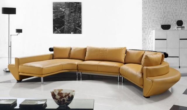 contemporary curved sectional sofa in mustard leather modern-living-room NQJRFWH