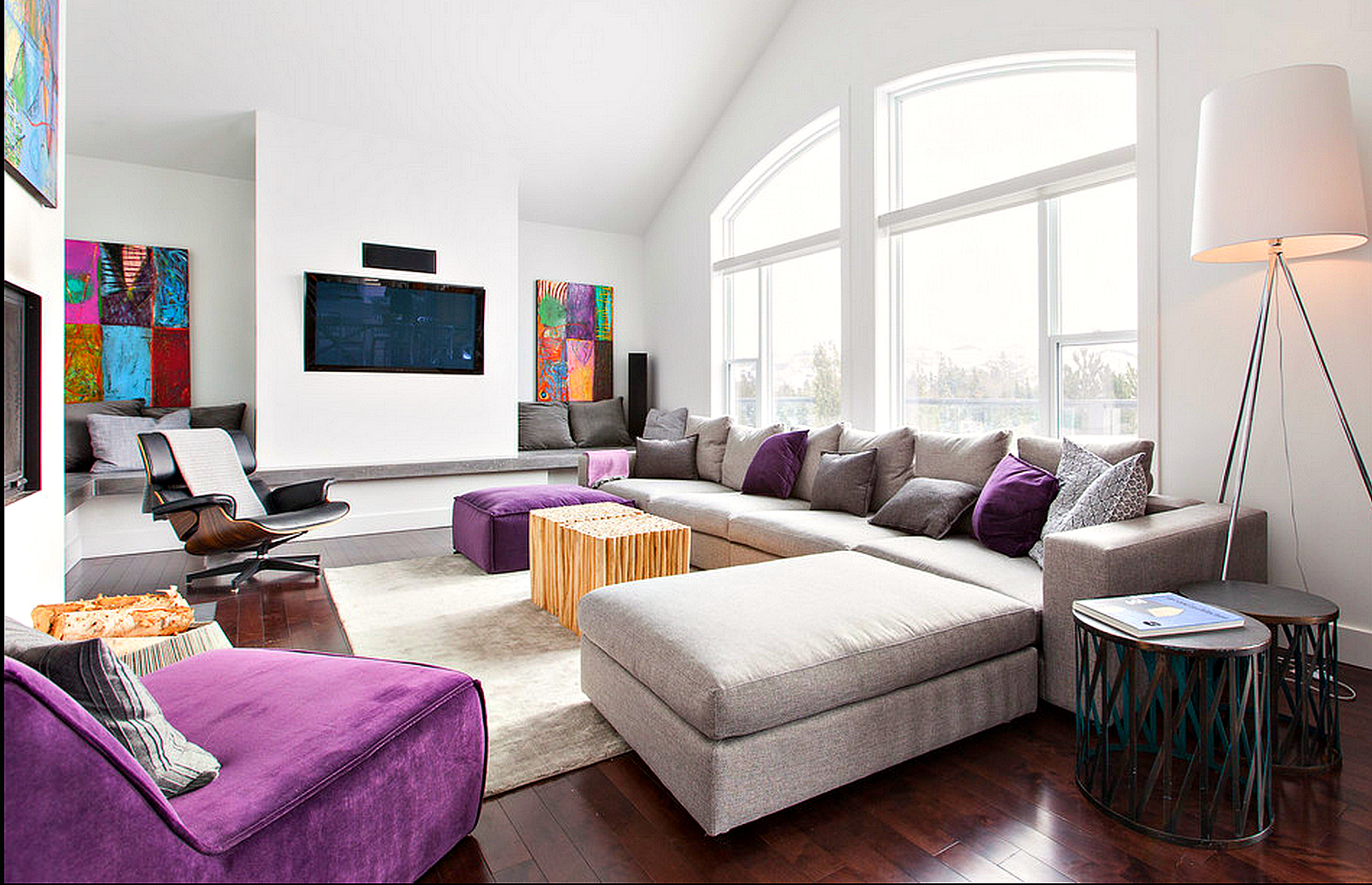 Contemporary decor purple and grey modern decor family room just decorate PJMZOMD