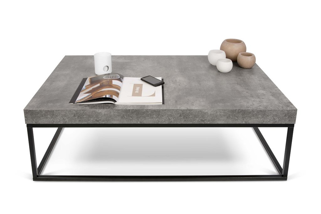 contemporary furniture petra 47x30 coffee table faux concrete top / black legs | modern coffee XFSDGKT