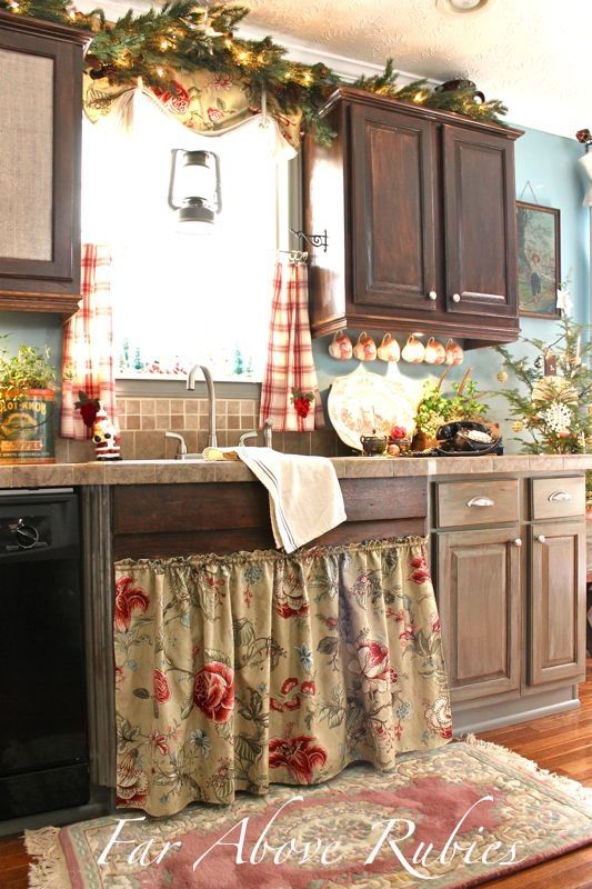 country kitchen curtains country living kitchen ~ love the gingham curtains and floral sink skirt TMBMRGU