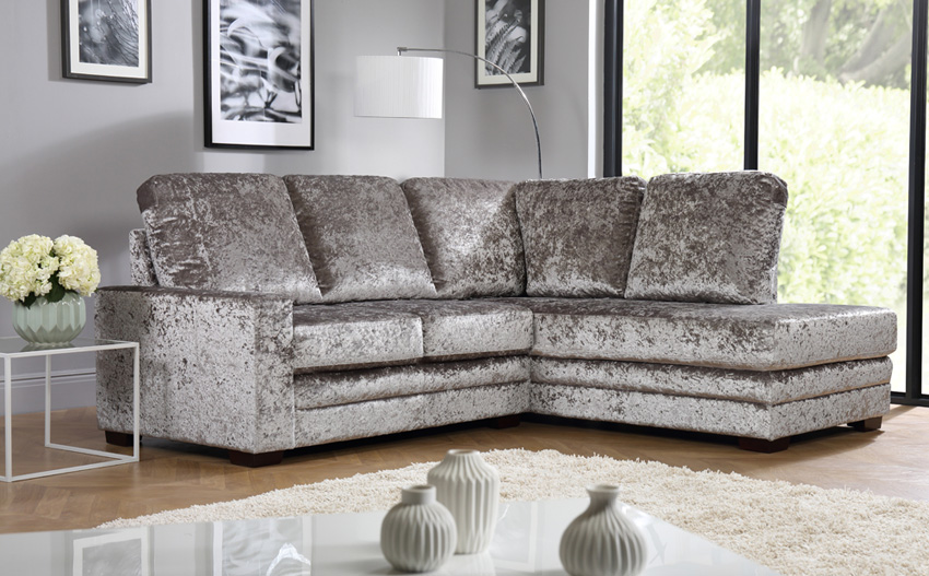 crushed velvet sofa michigan silver crushed velvet l shape corner sofa rhf DCNSTYO