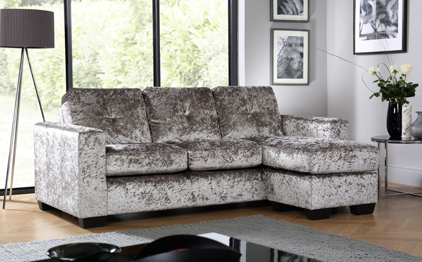 crushed velvet sofa rio silver crushed velvet corner sofa l shape POSFMJG