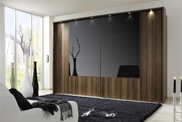 designer wardrobe walnut wood u0026 black glass wardrobe KDEGRJS