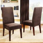 dining room chair covers sure fit stretch leather dining room chair cover, brown QOSIESG