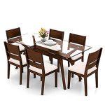 dinner table set wesley - cabalo (fabric) 6 seater dining table set (beige, dark walnut GMTXKAZ