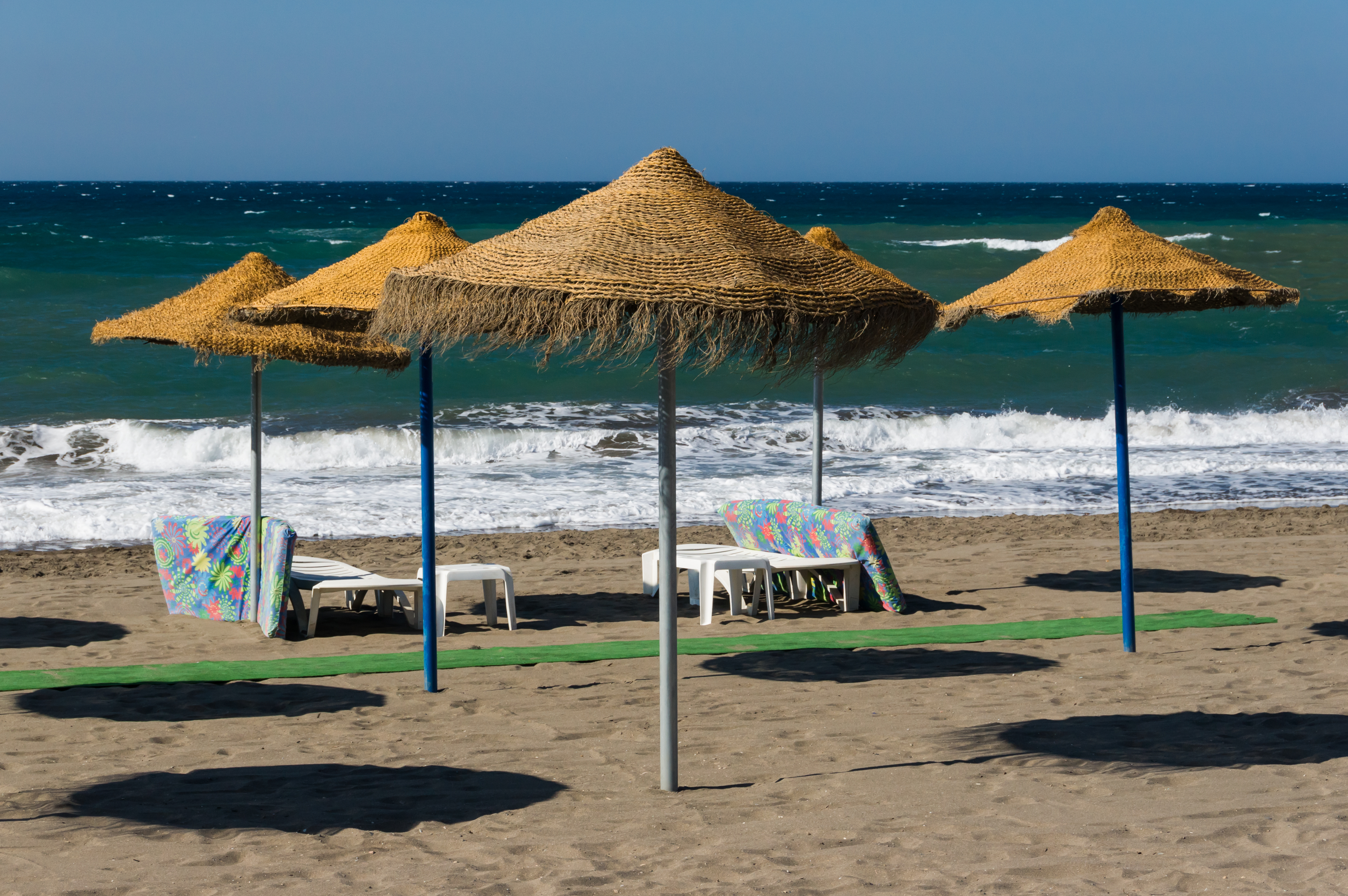file:parasols, beach furniture, beach, rincon de la victoria, andalusia, NGZZMXH